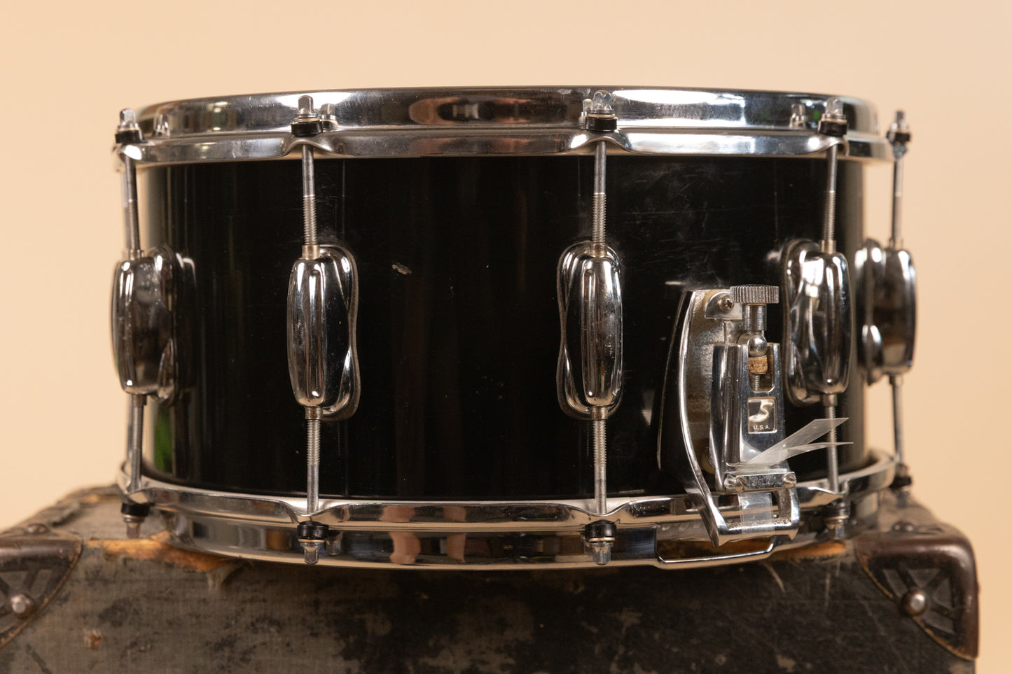 1990s Slingerland 7x14 Ridgeland Black Lacquer Snare Drum