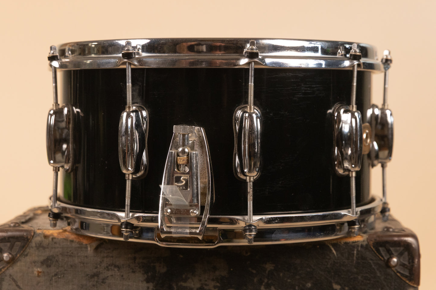 1990s Slingerland 7x14 Ridgeland Black Lacquer Snare Drum
