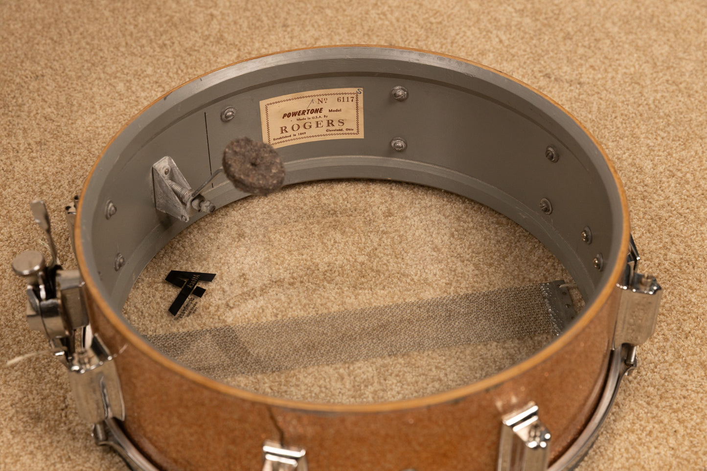 1960s Rogers 5x14 Powertone Champagne Snare Drum