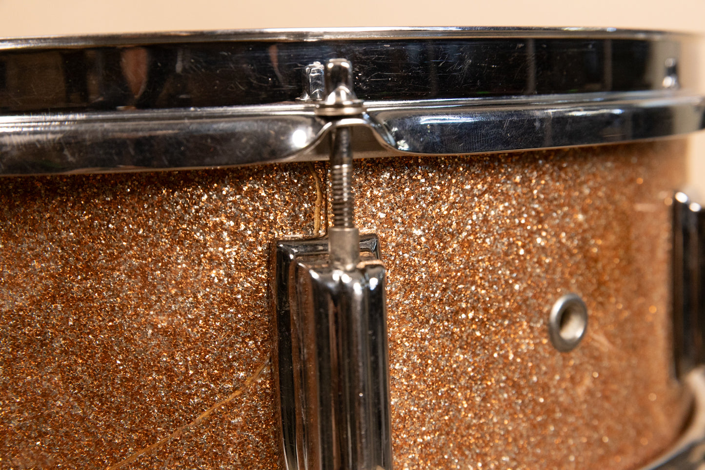 1960s Rogers 5x14 Powertone Champagne Snare Drum