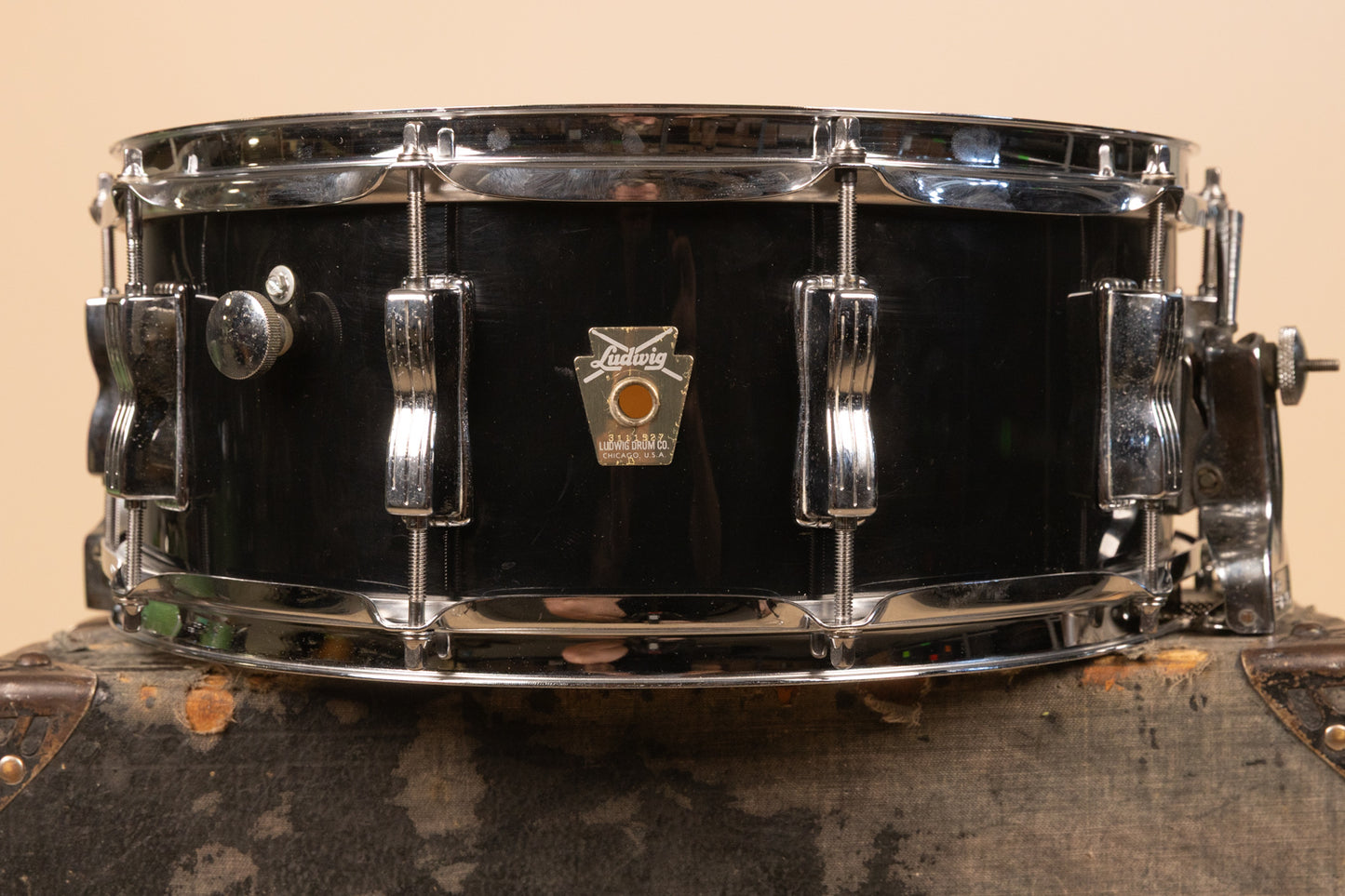 1980s Ludwig 5x14 Rock/Concert Black Cortex Snare Drum