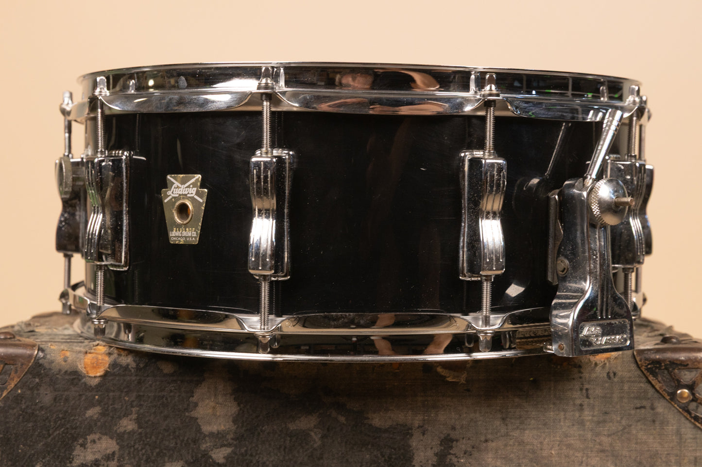 1980s Ludwig 5x14 Rock/Concert Black Cortex Snare Drum