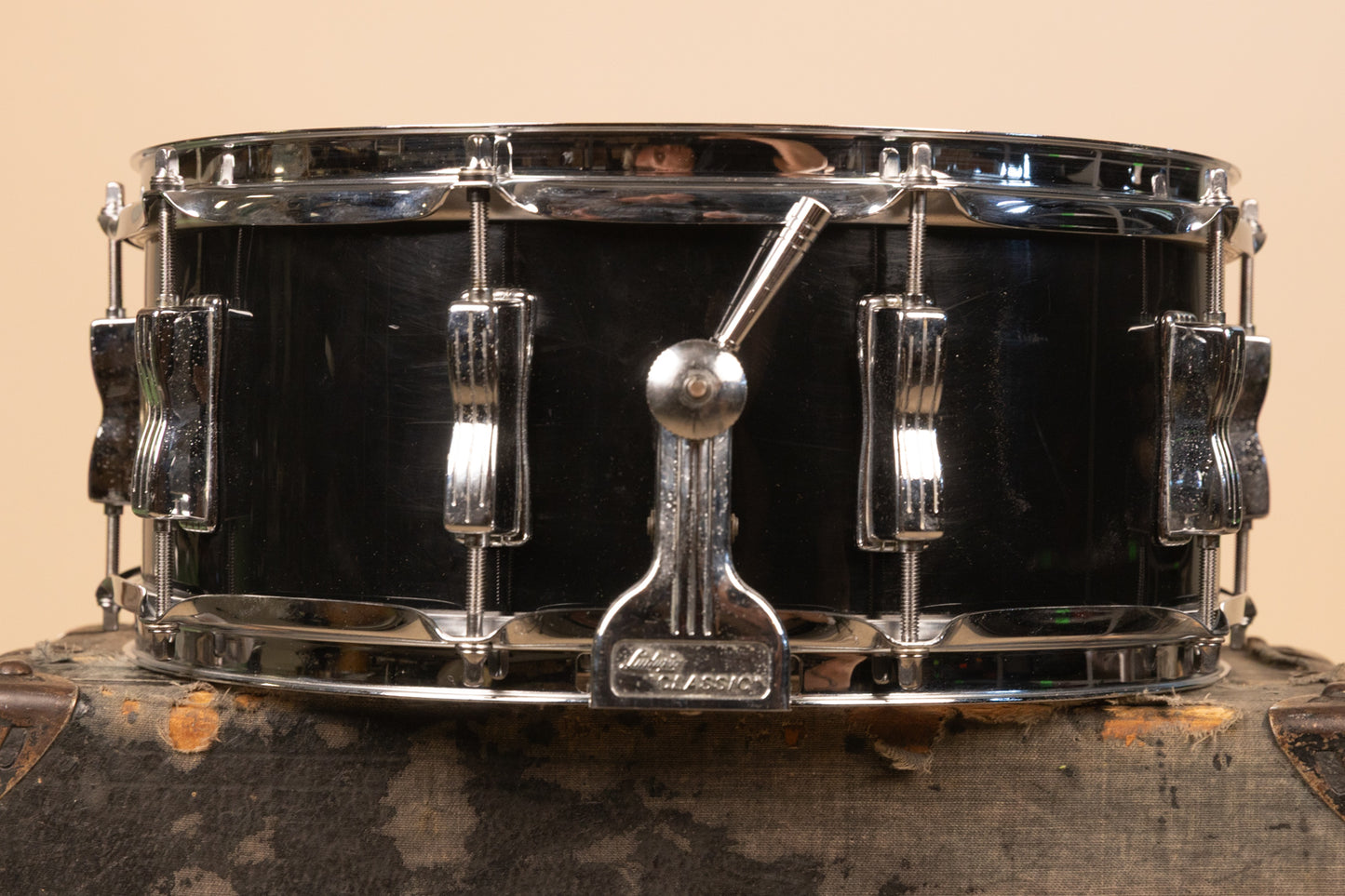 1980s Ludwig 5x14 Rock/Concert Black Cortex Snare Drum