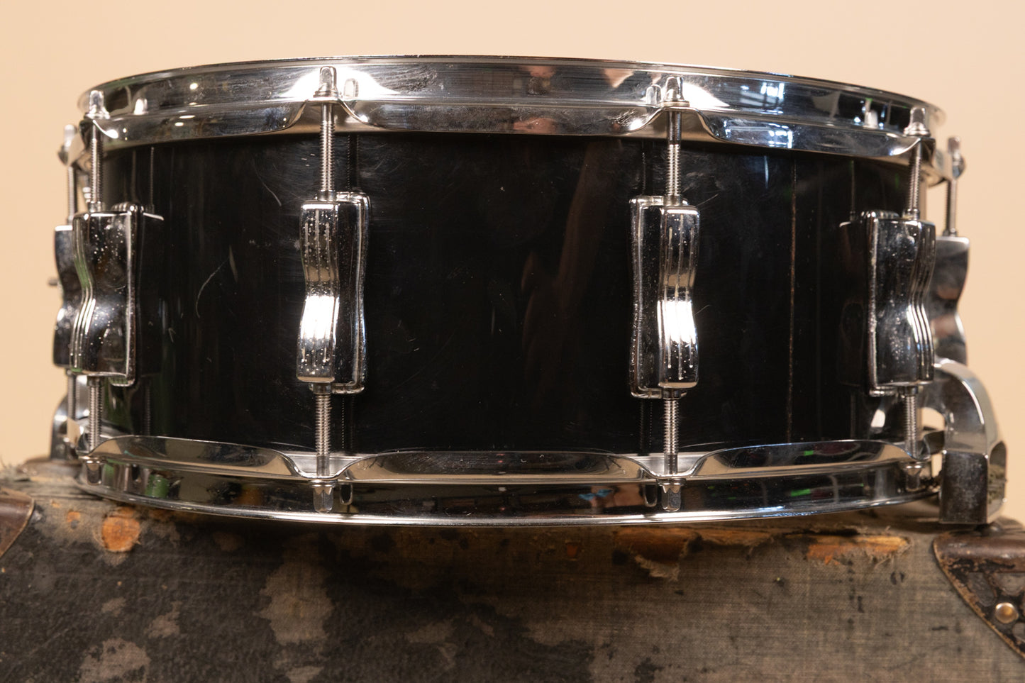 1980s Ludwig 5x14 Rock/Concert Black Cortex Snare Drum