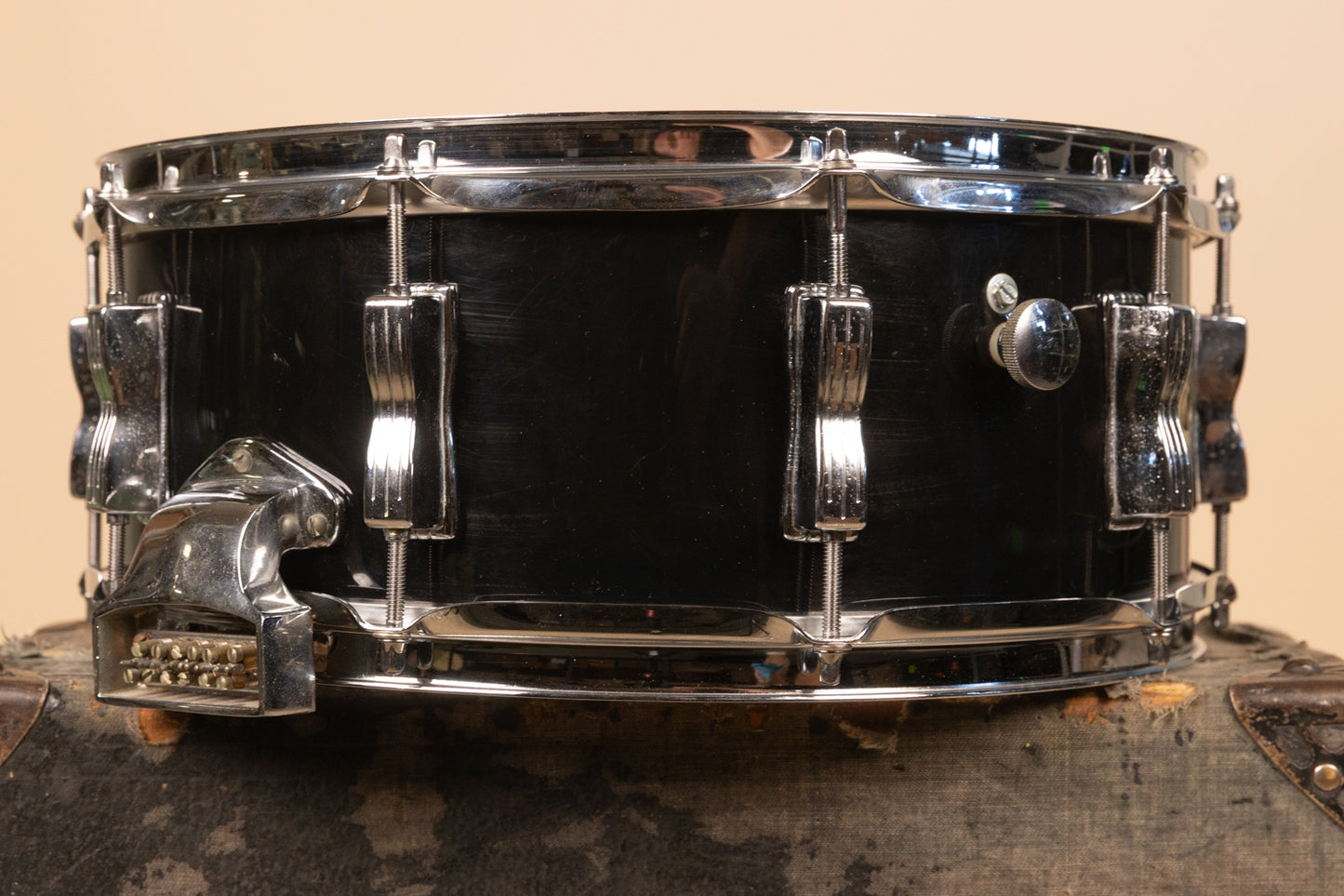 1980s Ludwig 5x14 Rock/Concert Black Cortex Snare Drum