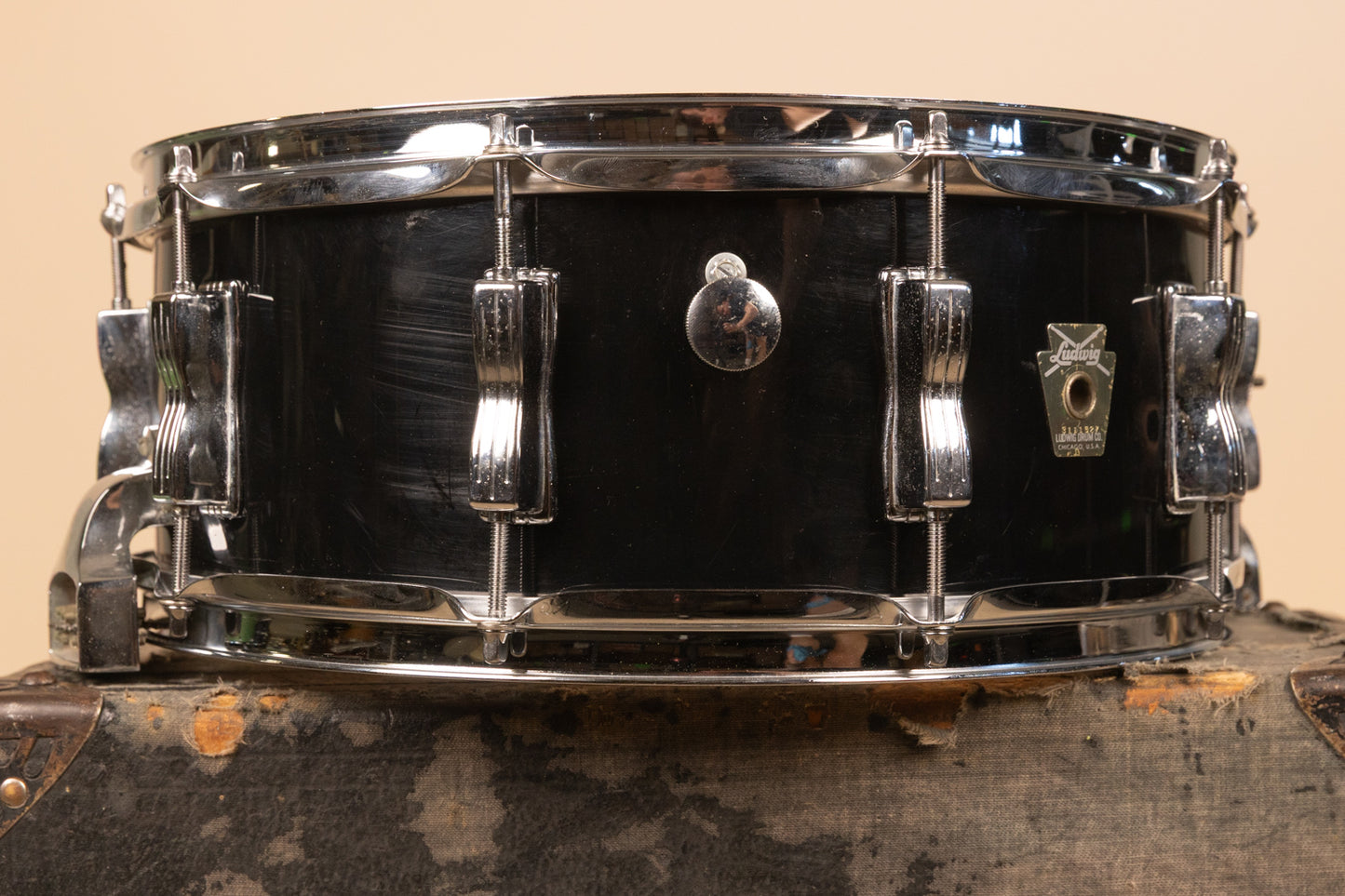 1980s Ludwig 5x14 Rock/Concert Black Cortex Snare Drum