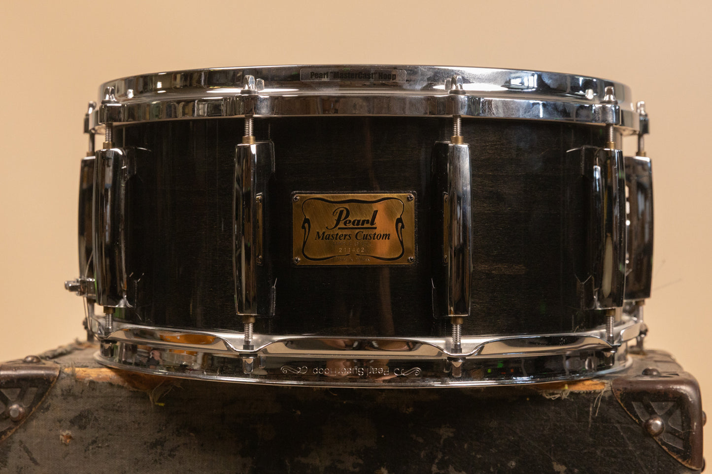 1990s Pearl 6.5x14 Masters Custom Black Mist Snare Drum