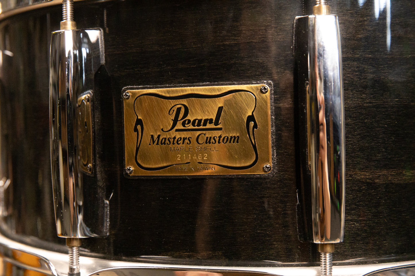 1990s Pearl 6.5x14 Masters Custom Black Mist Snare Drum