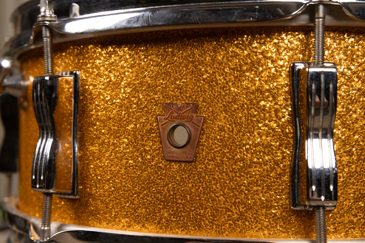 1965 Ludwig 5x14 Gold Sparkle Jazz Festival Snare Drum