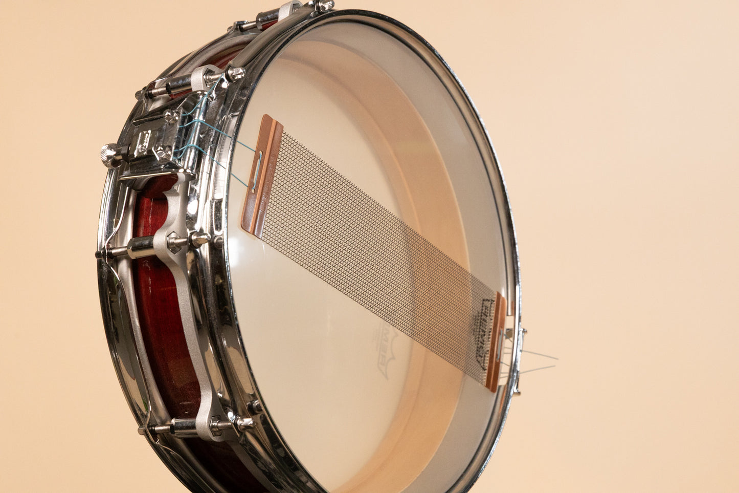 1980s Pearl 3.5x15 Sequoia Red Maple Free Floating Snare Drum