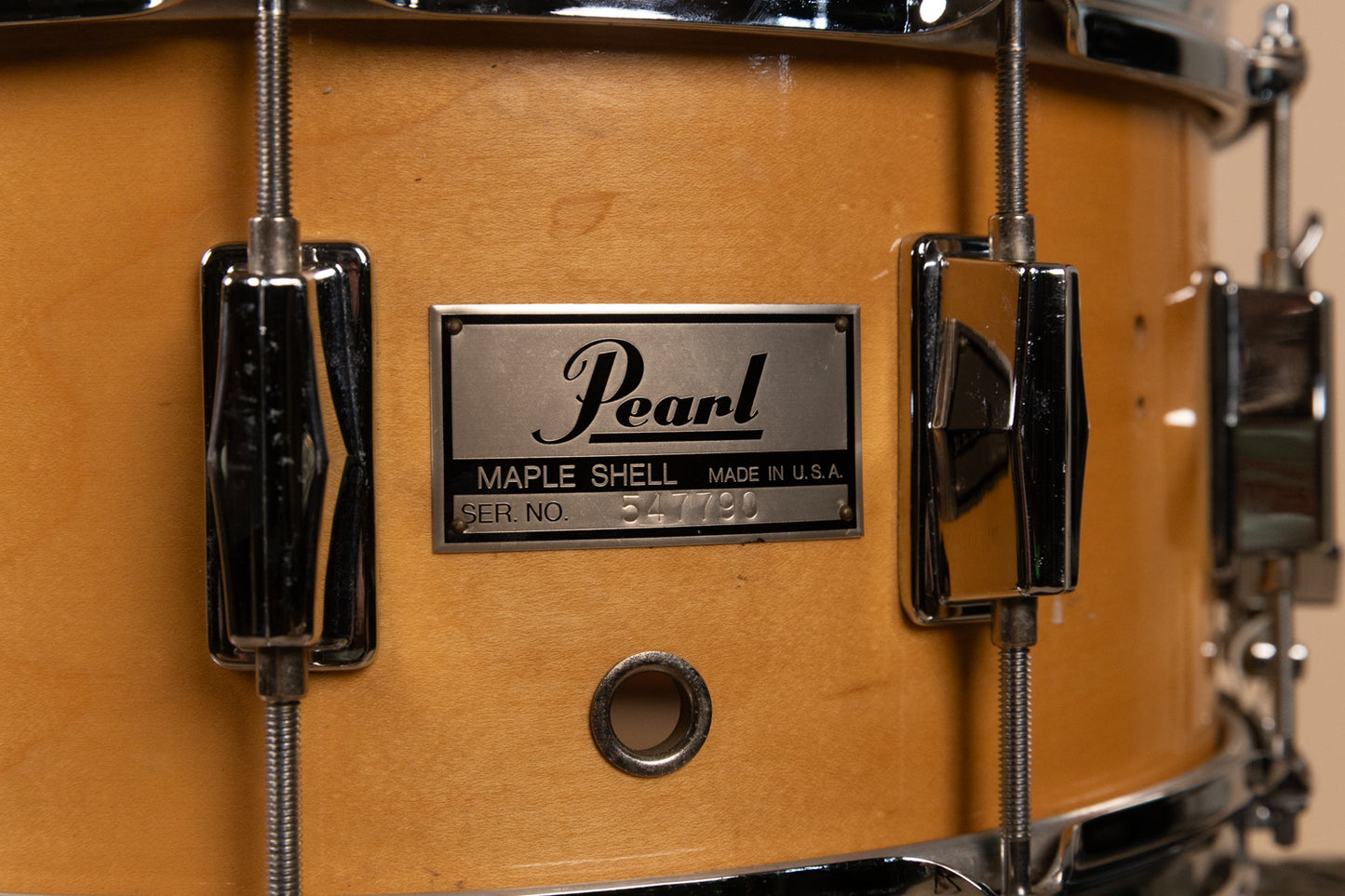 1980s Pearl 6.5x14 M-314L Natural Maple Snare Drum