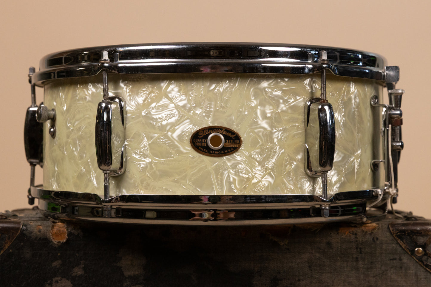 1960s Slingerland 5x14 White Marine Pearl Deluxe Student Snare Drum