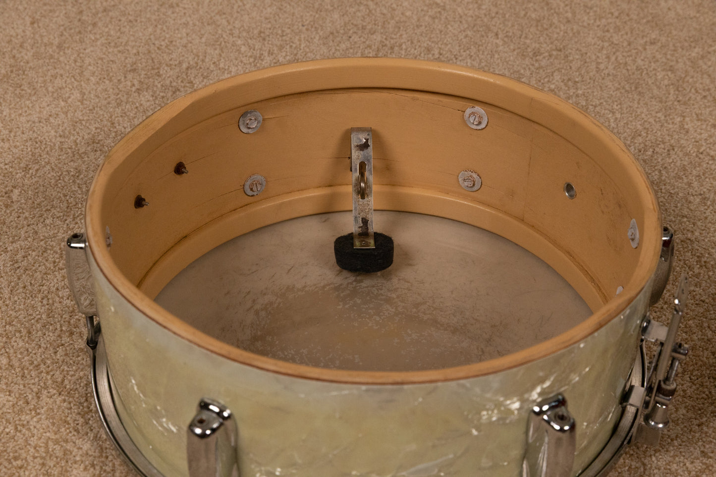 1960s Slingerland 5x14 White Marine Pearl Deluxe Student Snare Drum