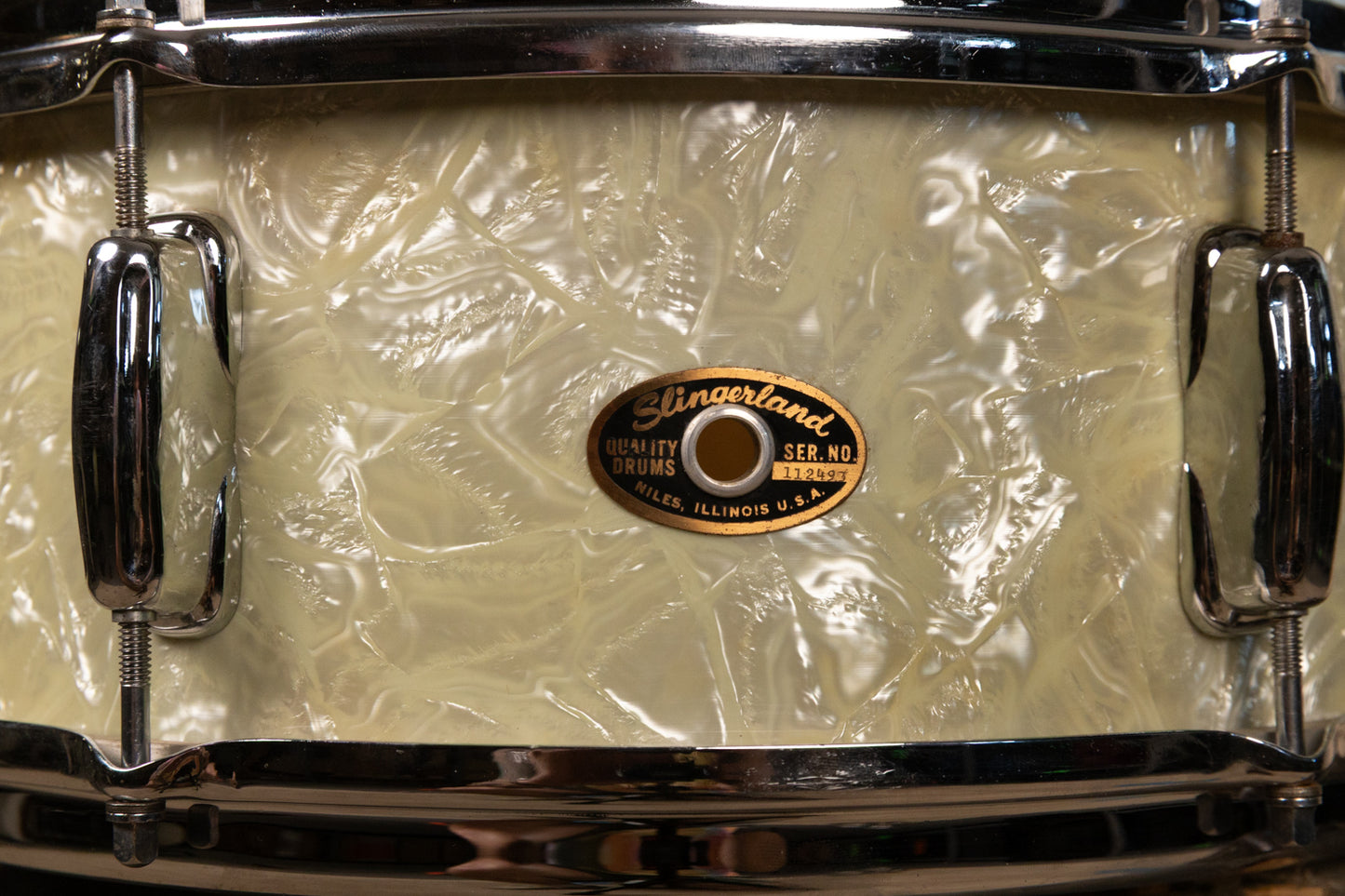 1960s Slingerland 5x14 White Marine Pearl Deluxe Student Snare Drum