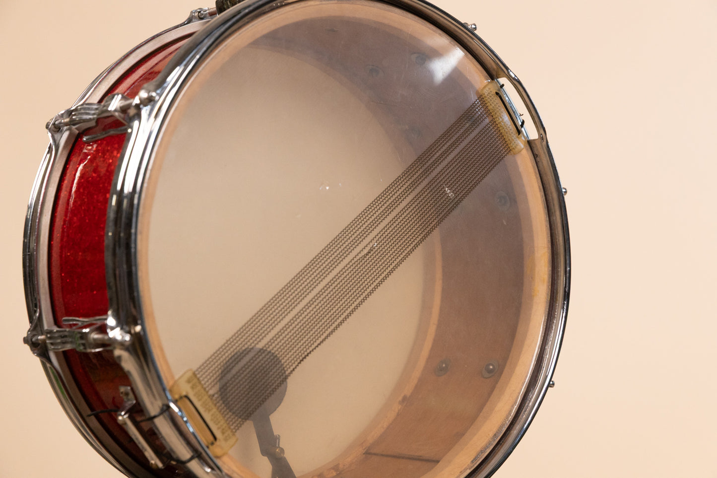 Vintage Ludwig 5.5x14 Red Glass Glitter Transition Stamp Jazz Festival Snare Drum