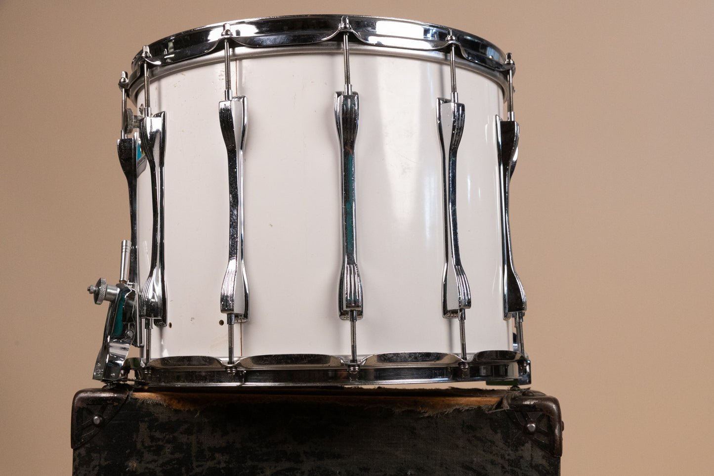 1980s Ludwig 12x14 White Cortex Challenger Series Parade Drum