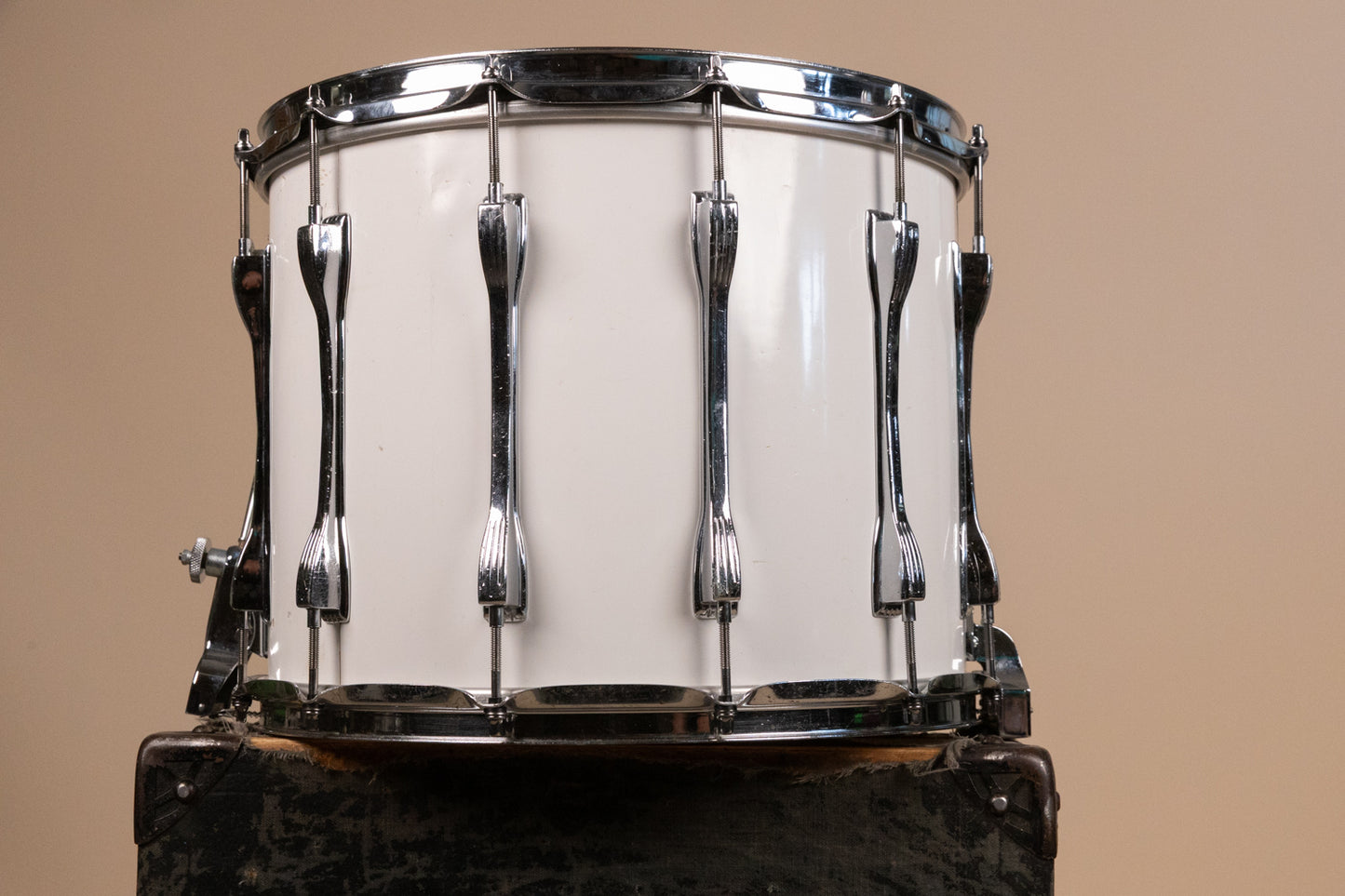 1980s Ludwig 12x14 White Cortex Challenger Series Parade Drum