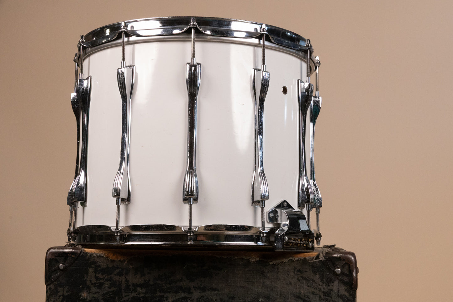1980s Ludwig 12x14 White Cortex Challenger Series Parade Drum