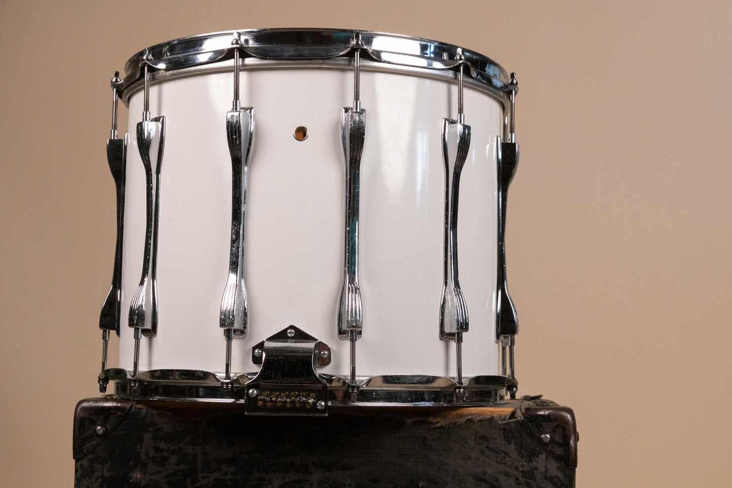 1980s Ludwig 12x14 White Cortex Challenger Series Parade Drum