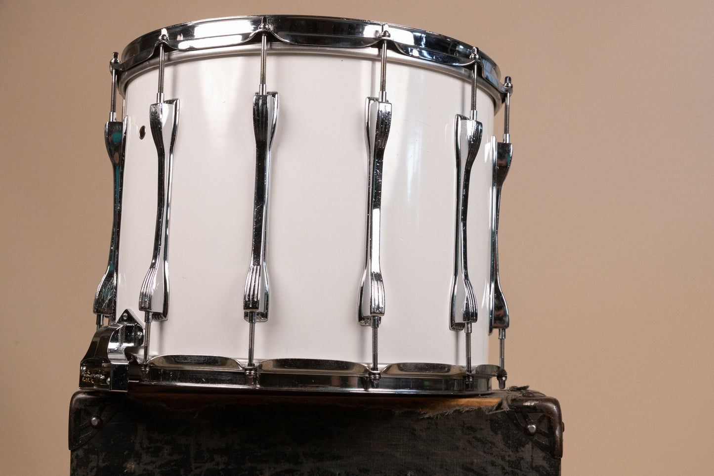 1980s Ludwig 12x14 White Cortex Challenger Series Parade Drum