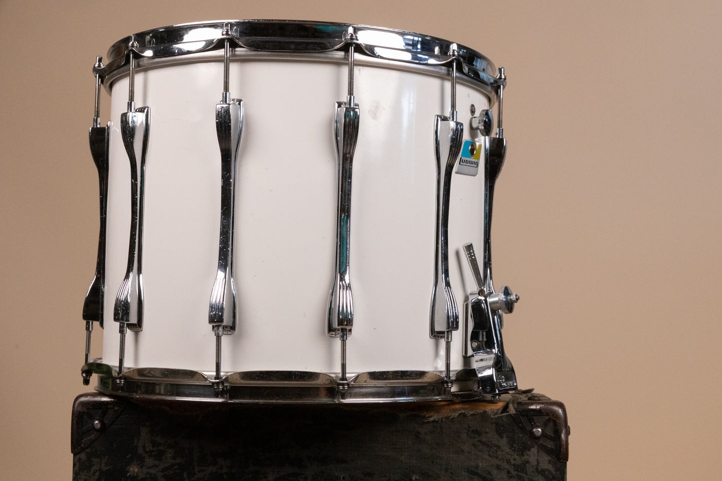 1980s Ludwig 12x14 White Cortex Challenger Series Parade Drum