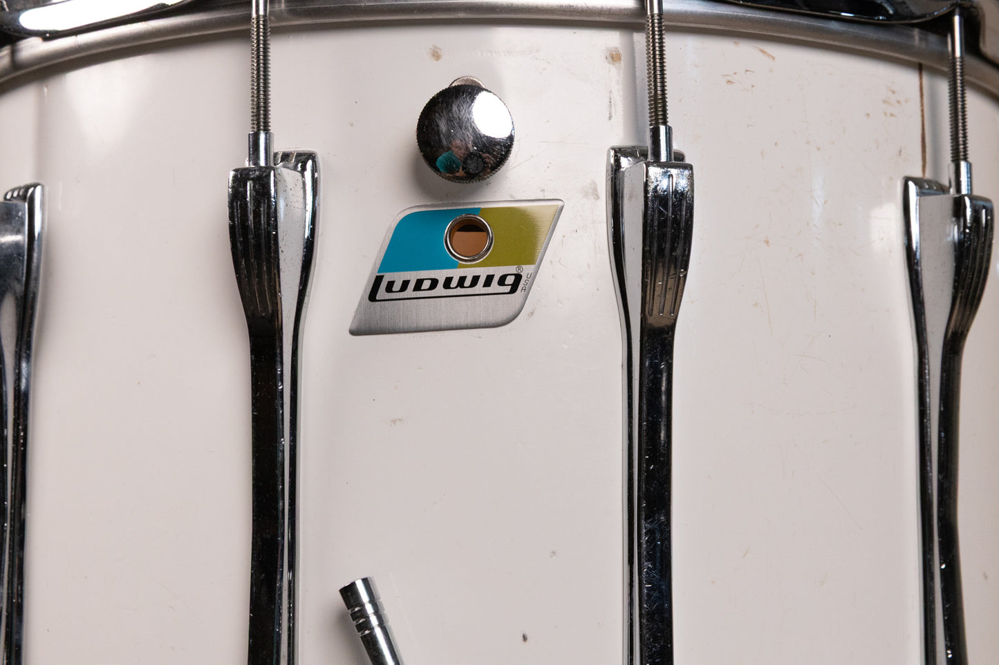 1980s Ludwig 12x14 White Cortex Challenger Series Parade Drum