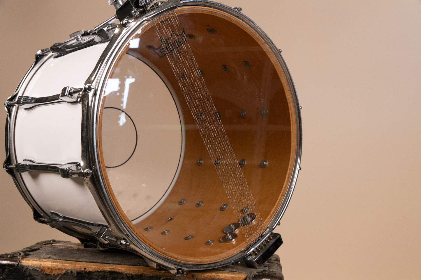 1980s Ludwig 12x14 White Cortex Challenger Series Parade Drum
