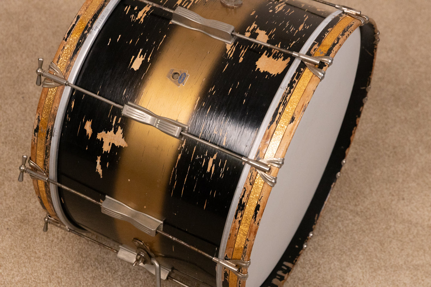 Vintage Ludwig 14x22 Black and Gold Duco Bass Drum