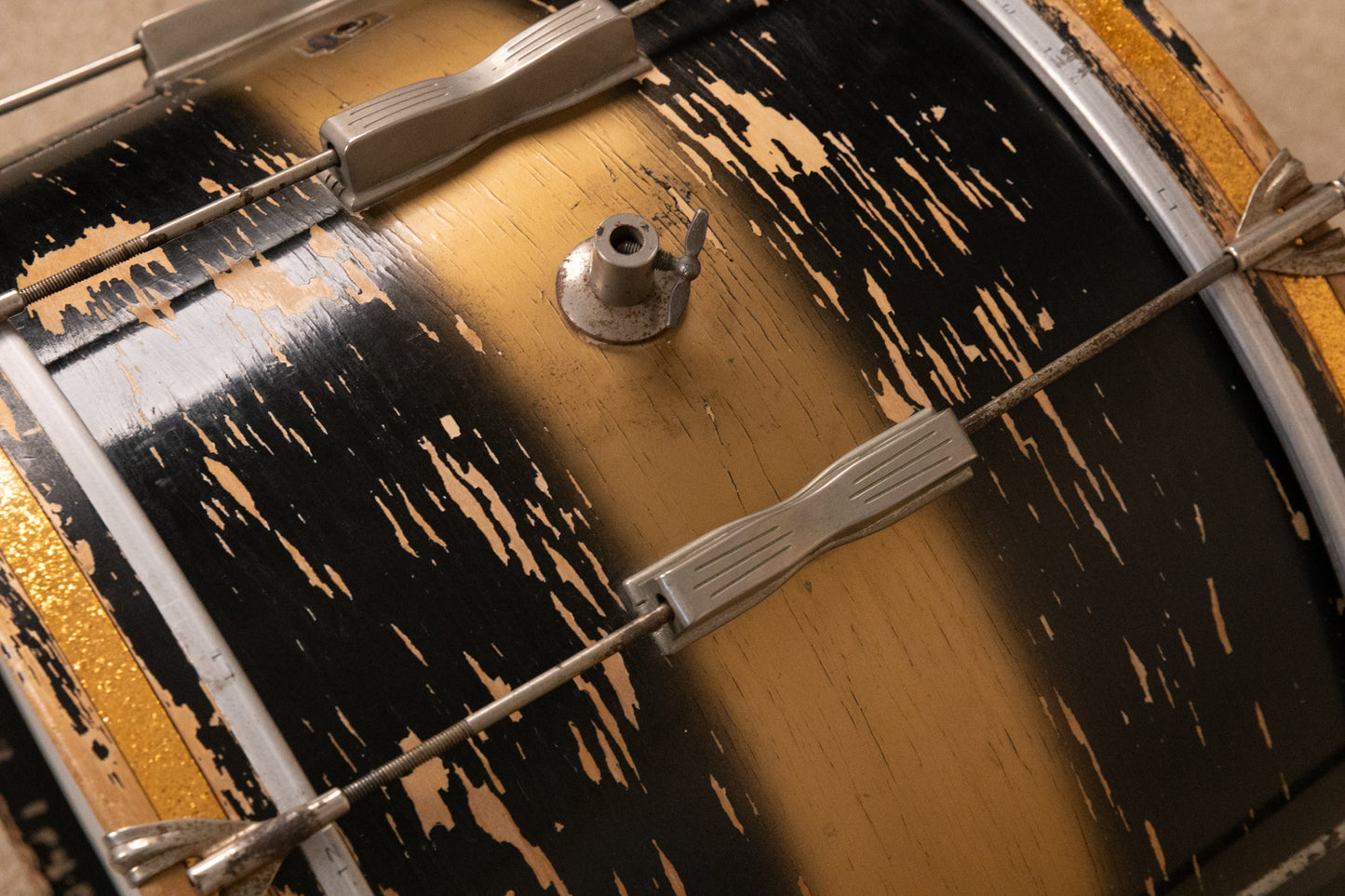 Vintage Ludwig 14x22 Black and Gold Duco Bass Drum