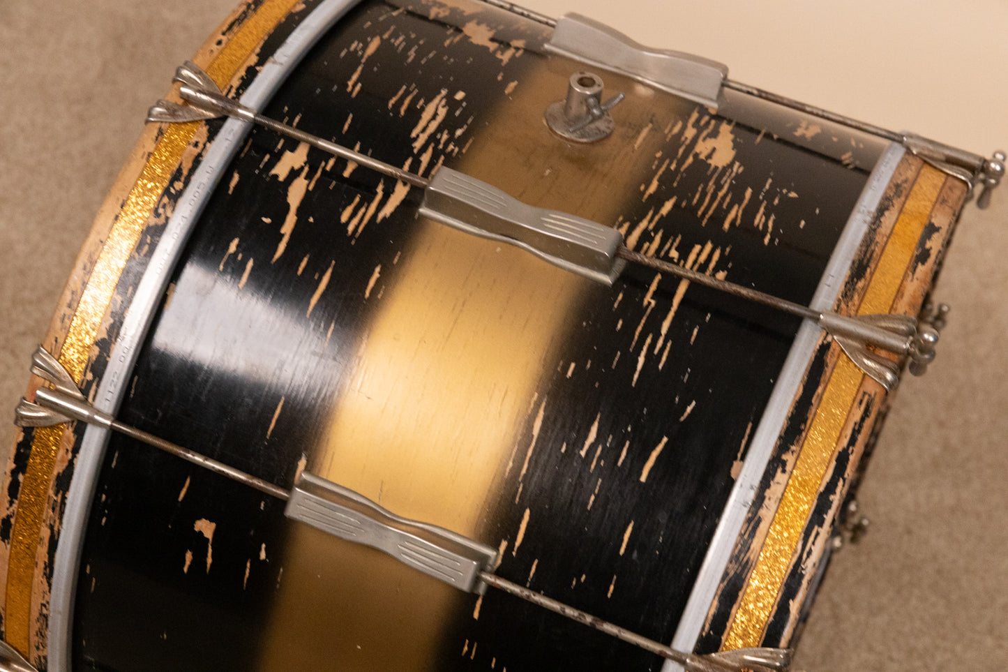 Vintage Ludwig 14x22 Black and Gold Duco Bass Drum