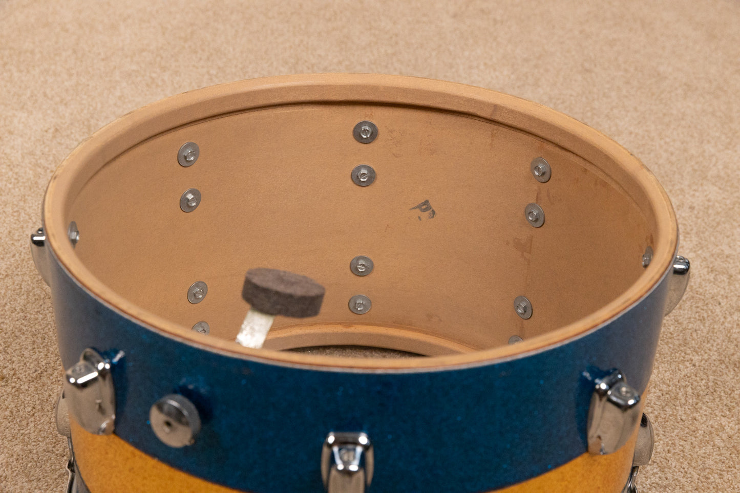 1970s Slingerland 12x15 Blue and Gold Tri Band Tom