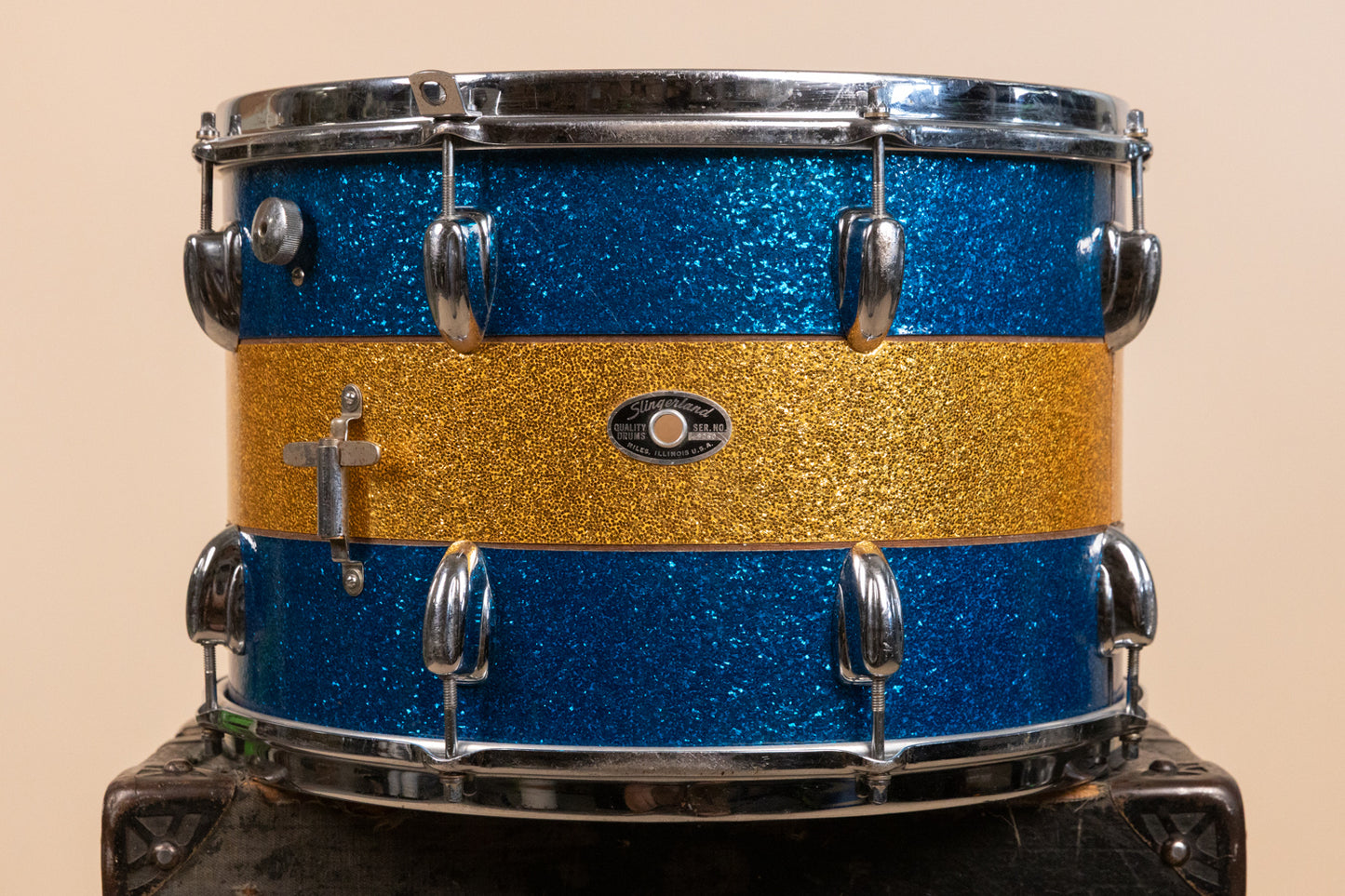 1970s Slingerland 12x15 Blue and Gold Tri Band Tom