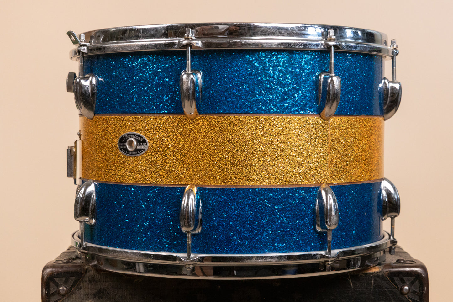 1970s Slingerland 12x15 Blue and Gold Tri Band Tom