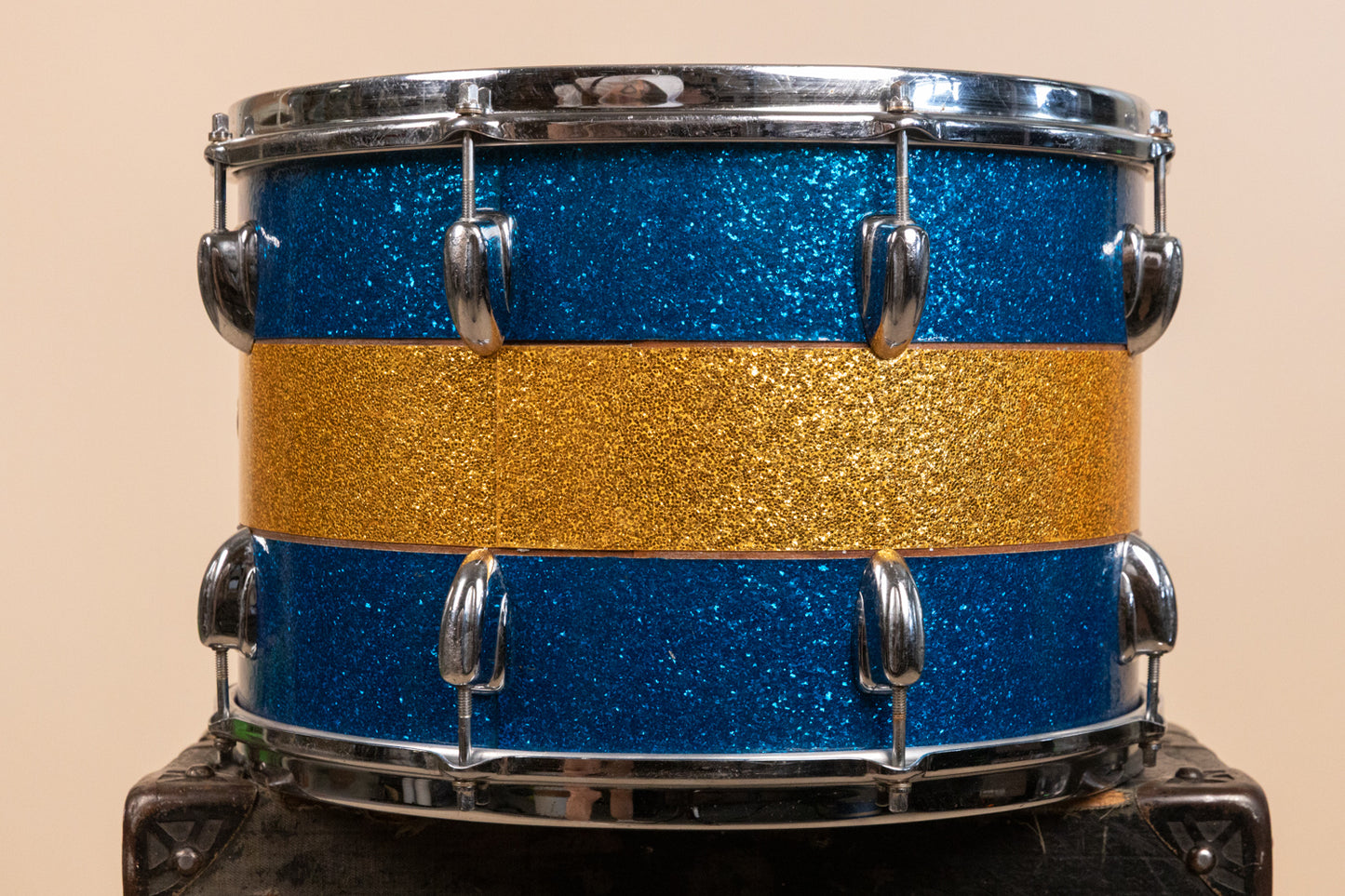 1970s Slingerland 12x15 Blue and Gold Tri Band Tom