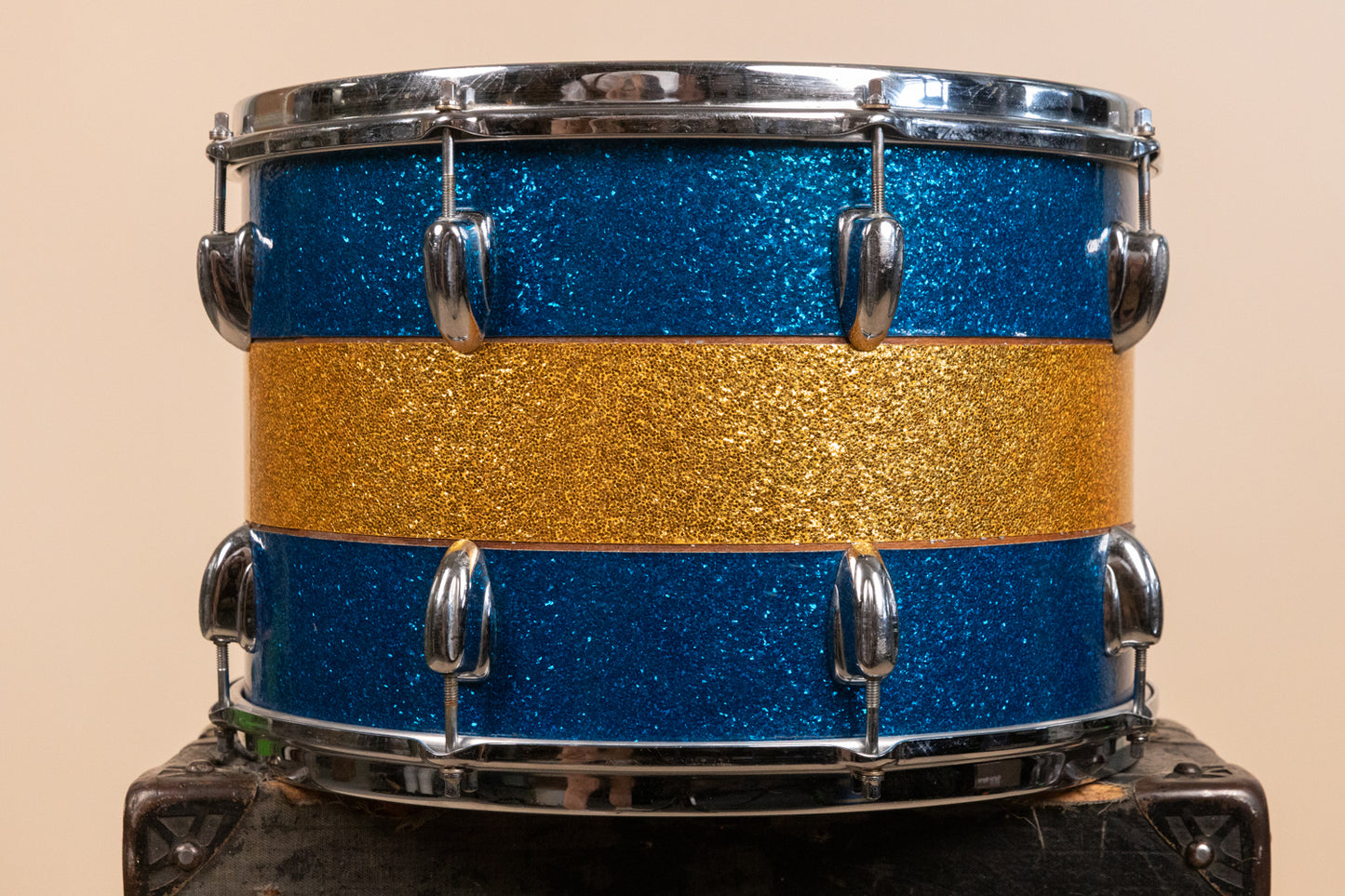 1970s Slingerland 12x15 Blue and Gold Tri Band Tom