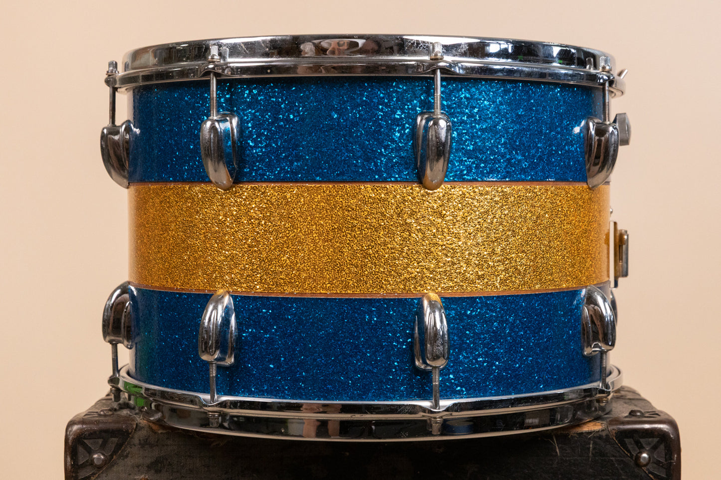 1970s Slingerland 12x15 Blue and Gold Tri Band Tom