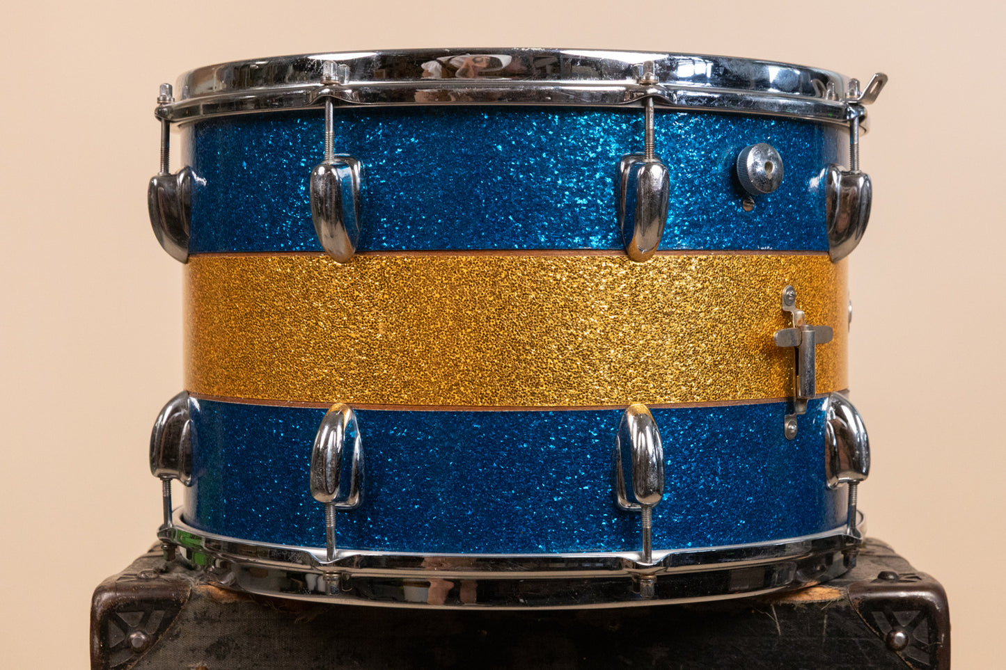 1970s Slingerland 12x15 Blue and Gold Tri Band Tom