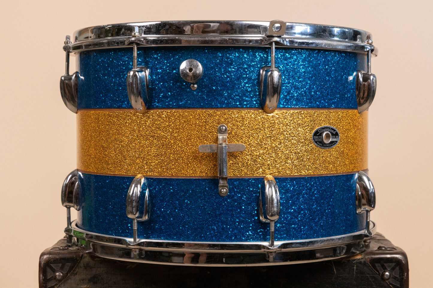 1970s Slingerland 12x15 Blue and Gold Tri Band Tom