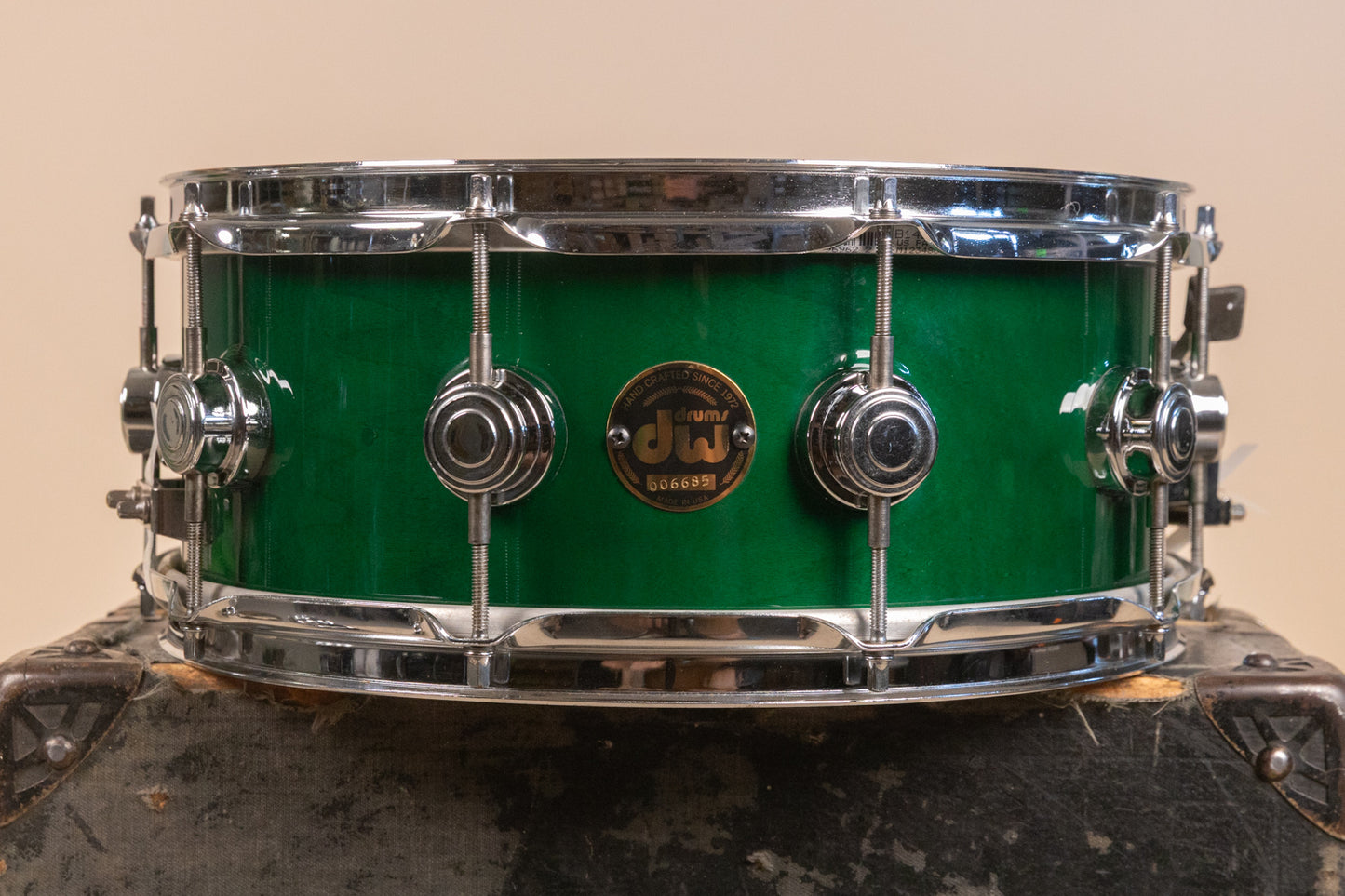 1990s DW 5.5x14 Emerald Green Lacquer Snare Drum