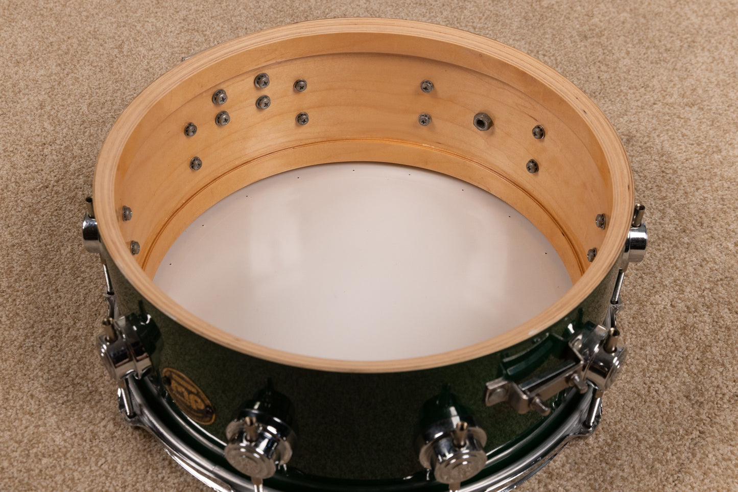 1990s DW 5.5x14 Emerald Green Lacquer Snare Drum