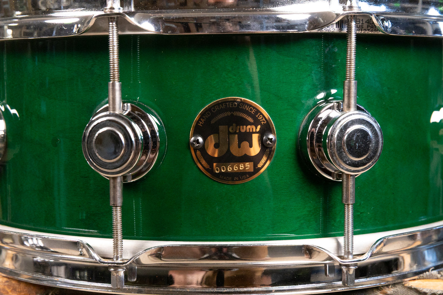 1990s DW 5.5x14 Emerald Green Lacquer Snare Drum
