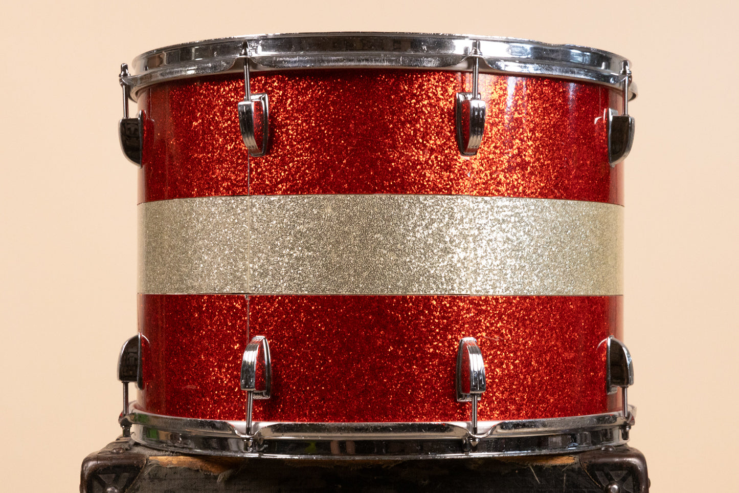 1960s Ludwig 12x17" Red and Silver Tri Band Drum