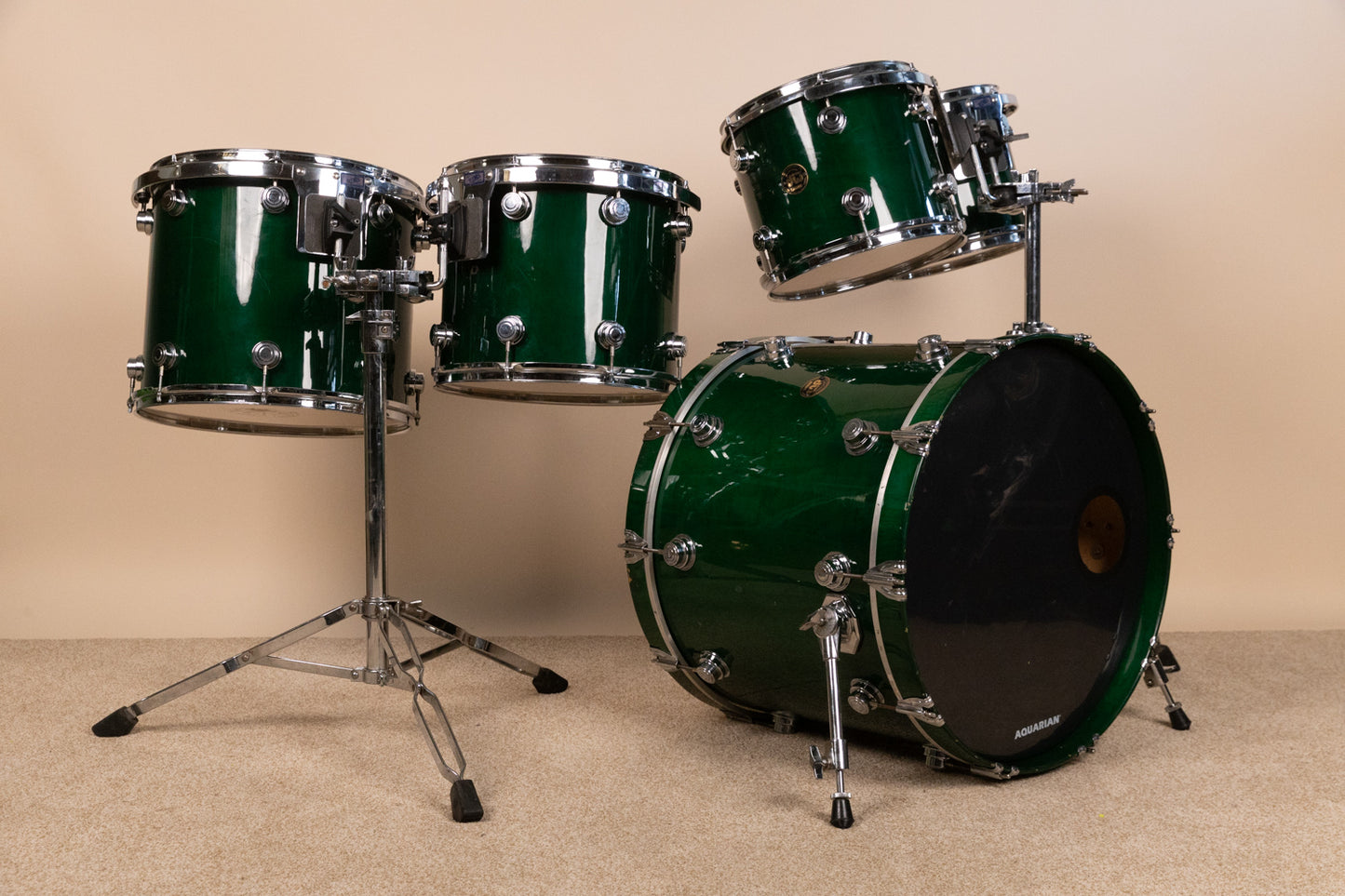 1990s DW Emerald Green Lacquer Drum Set