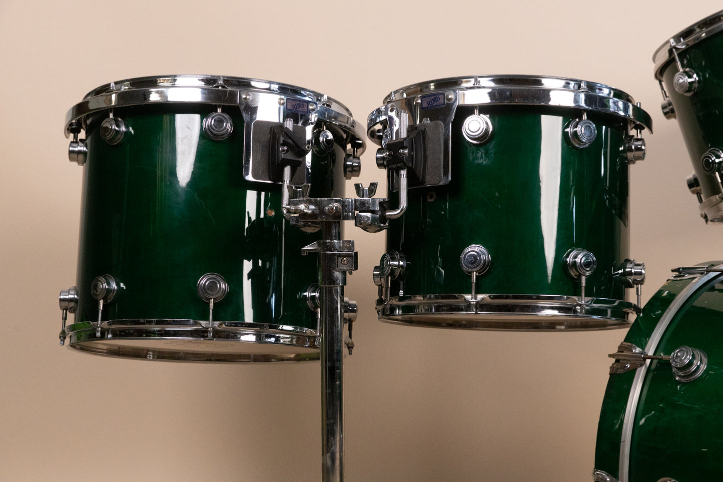 1990s DW Emerald Green Lacquer Drum Set