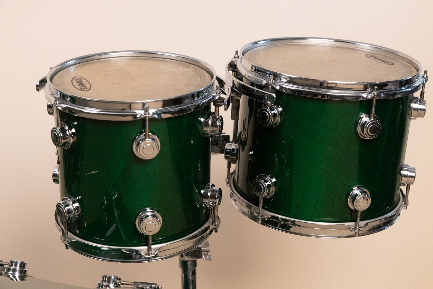 1990s DW Emerald Green Lacquer Drum Set