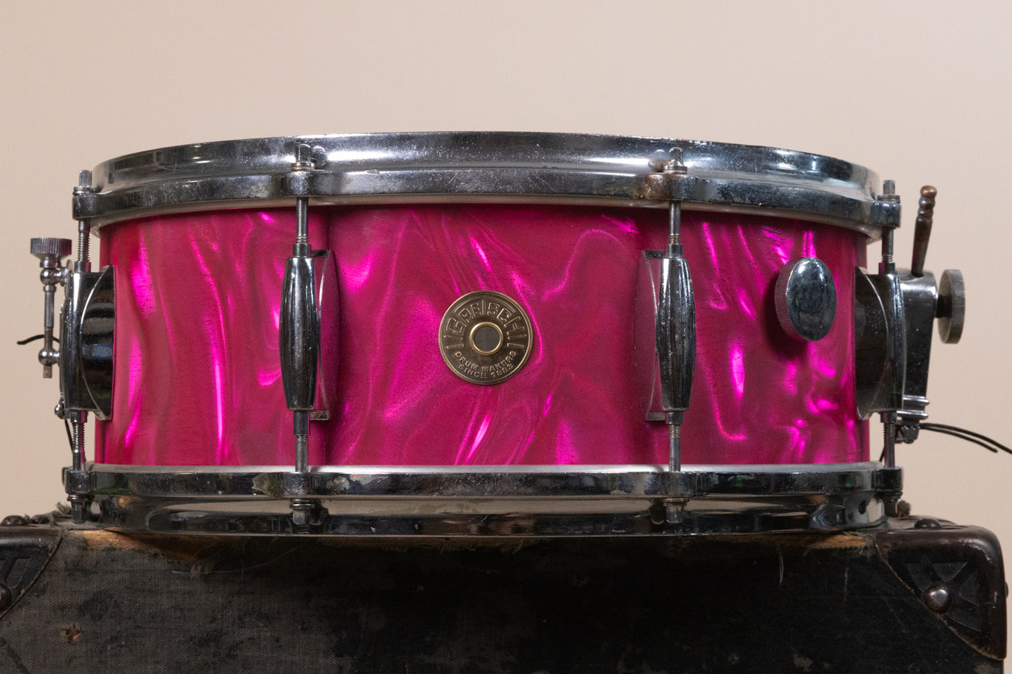Vintage Gretsch 5.5x14 Pink Satin Flame Model 4157 Snare Drum