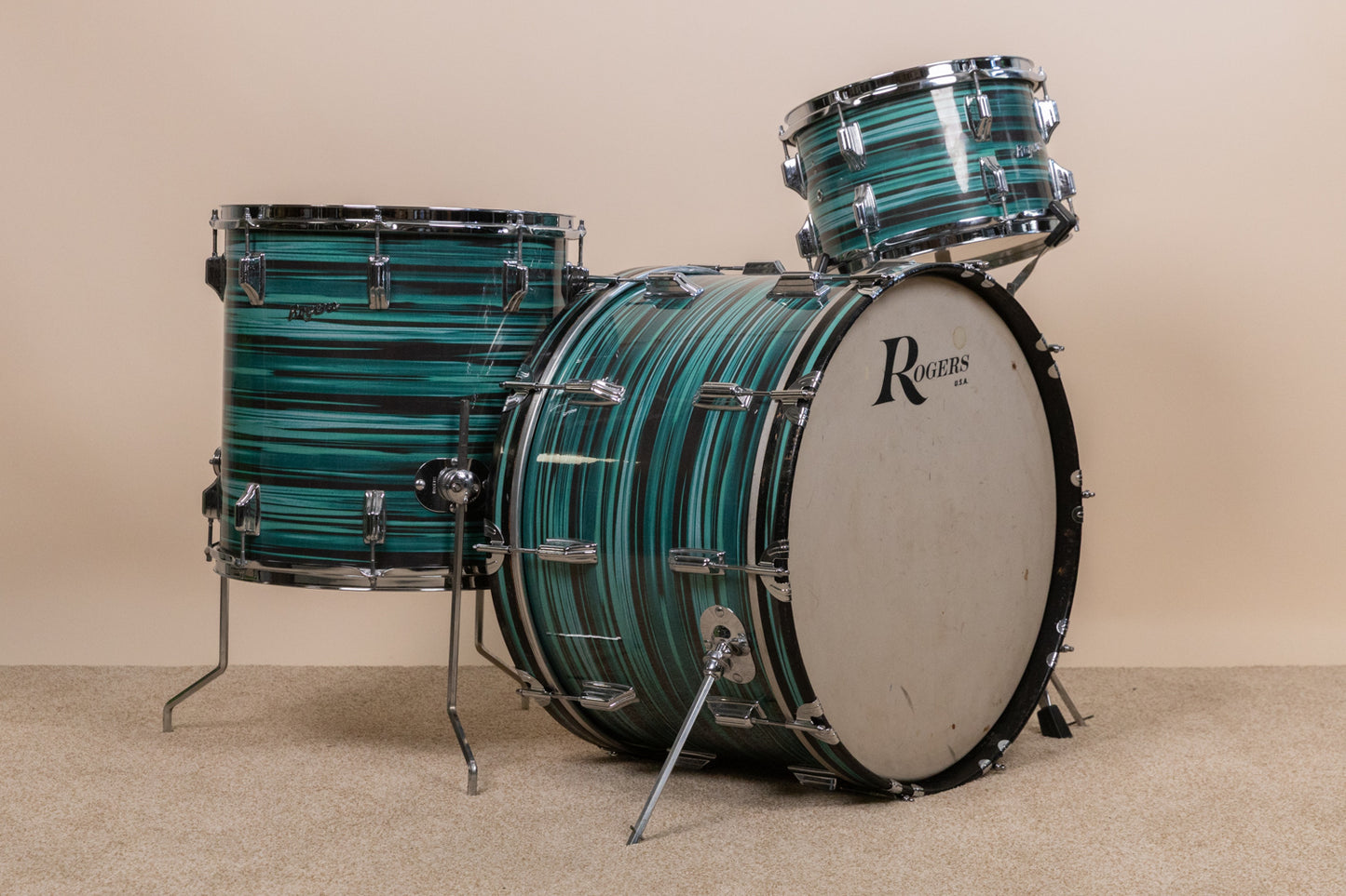 Vintage Rogers Turquoise Strata 14x22 8x12 and 16x16 Drum Set