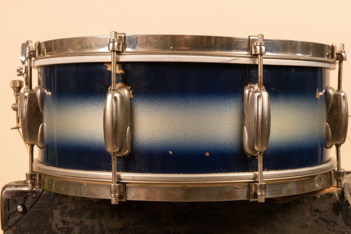 1950s Slingerland 5x14 Blue and Silver Duco Student Radio King Snare Drum