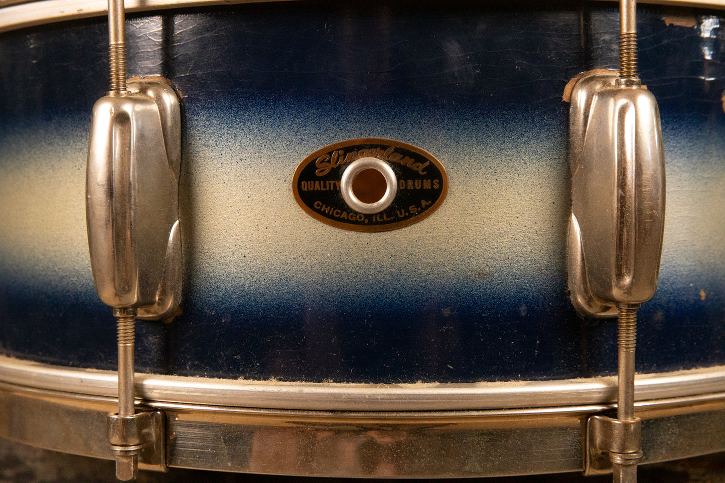 1950s Slingerland 5x14 Blue and Silver Duco Student Radio King Snare Drum
