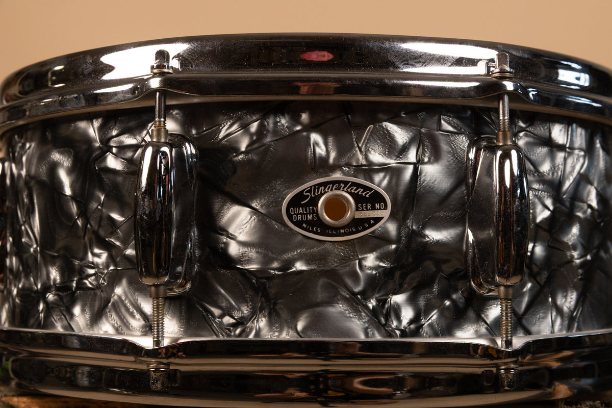 1970s Slingerland 5x14 Black Diamond Pearl Hollywood Ace Snare Drum